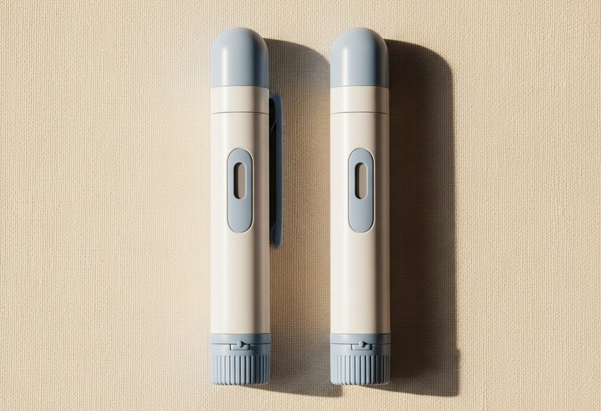 Two pens of similar shape side by side on neutral background