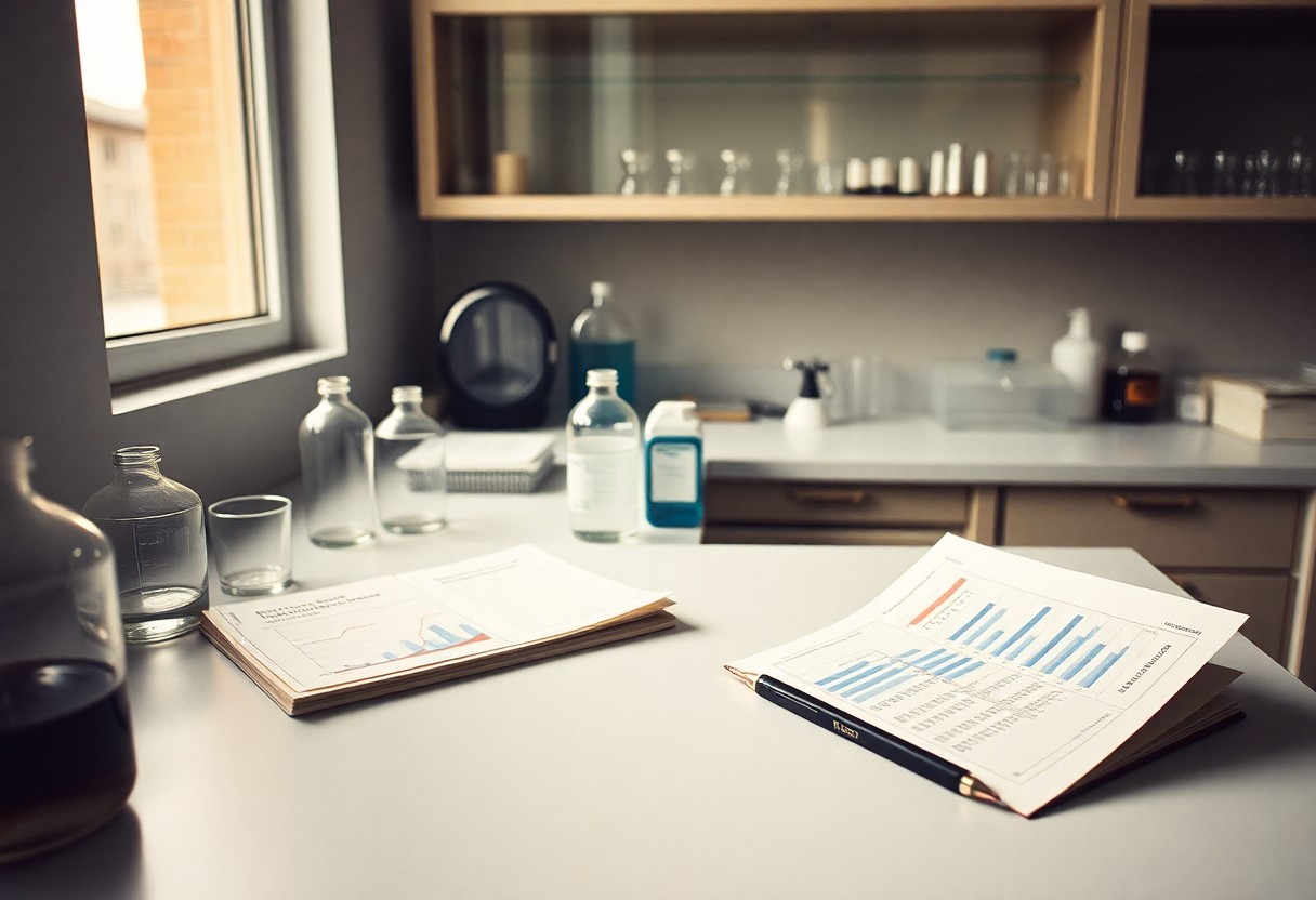 Medical laboratory bench in institutional light